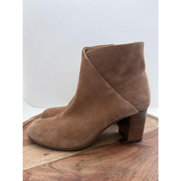 Soludos Boots Womens Size 9 Tan Suede Ankle Booties Side Zip Stacked Block Heel - Picture 3 of 9